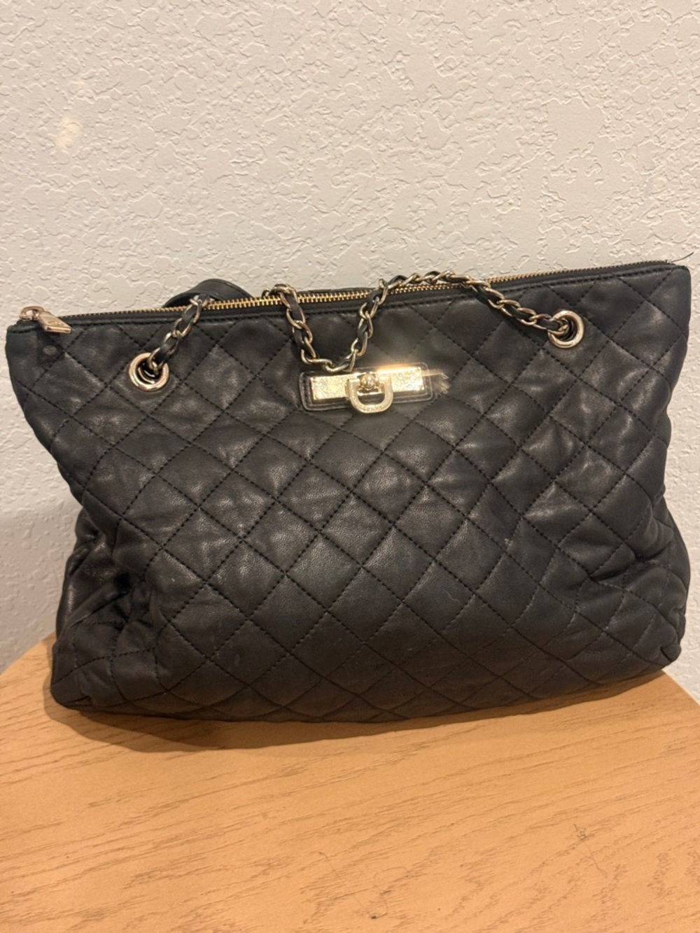 DKNY‎ Black Quilted Tote with Gold Chain Handles